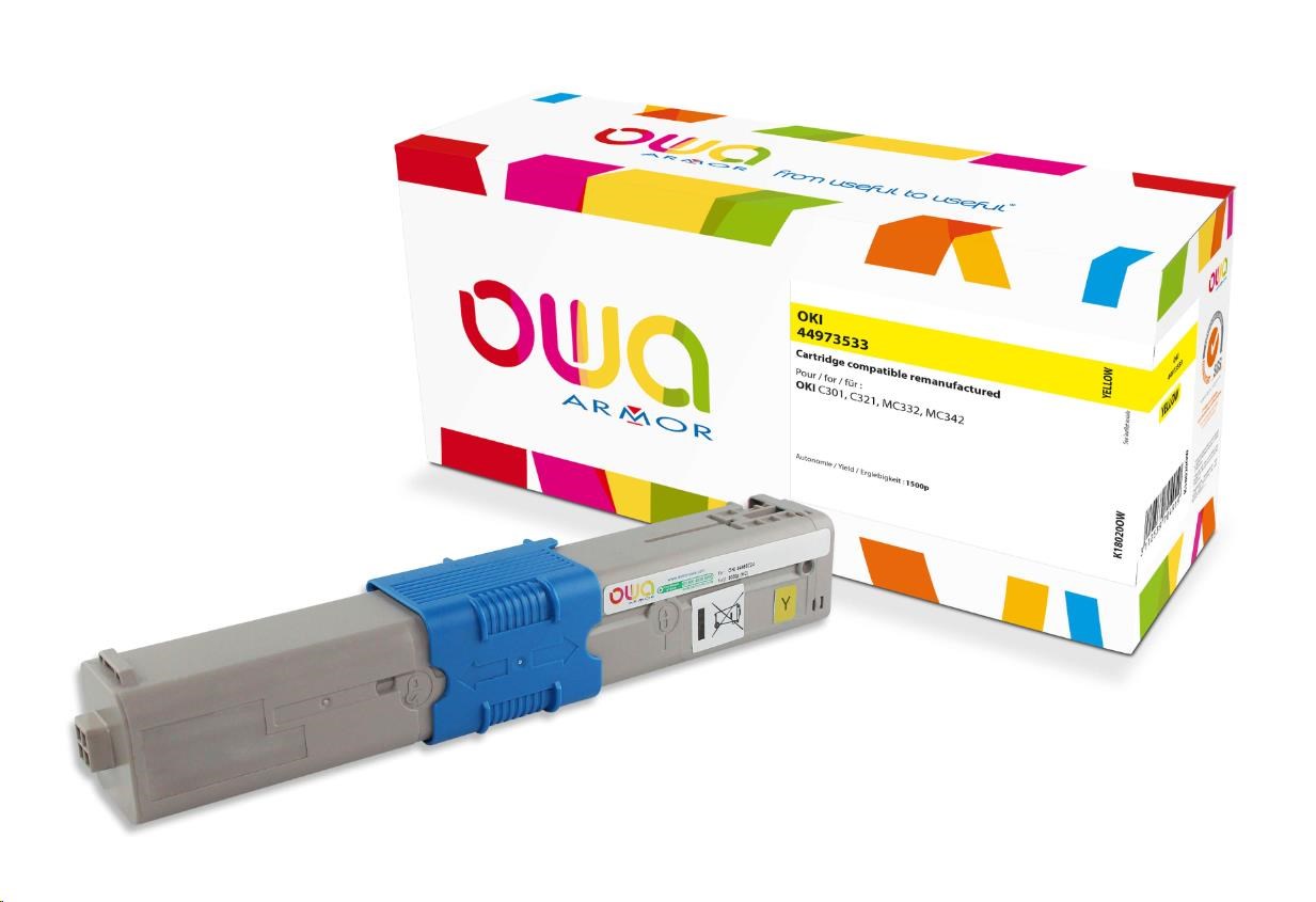 OWA Armor toner pro OKI C301, C321, MC332, MC342, 1500p, 44973533, žlutá/yellow
