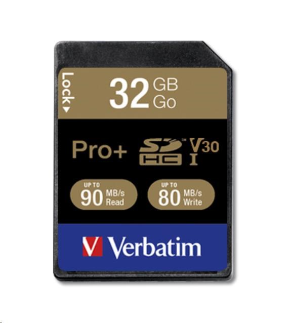 VERBATIM SDHC karta 32GB PRO+ Class 10, UHS-1 (R:90/W:80 MB/s)