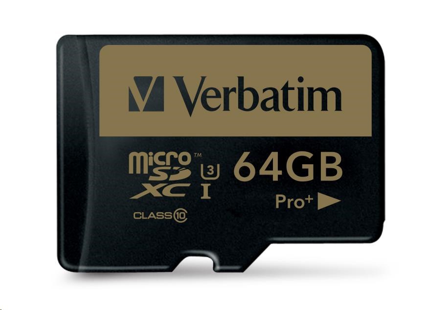 VERBATIM MicroSDXC karta 64GB PRO+ Class 10, UHS 1 (R:90/W:80 MB/s)