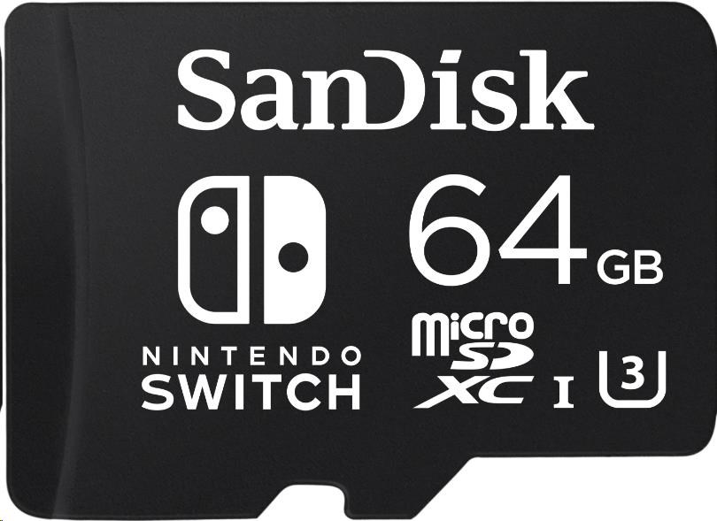 SanDisk MIcroSDXC karta 64GB for Nintendo Switch (R:100/W:90 MB/s, UHS-I, V30, U3, C10, A1) licensed Product