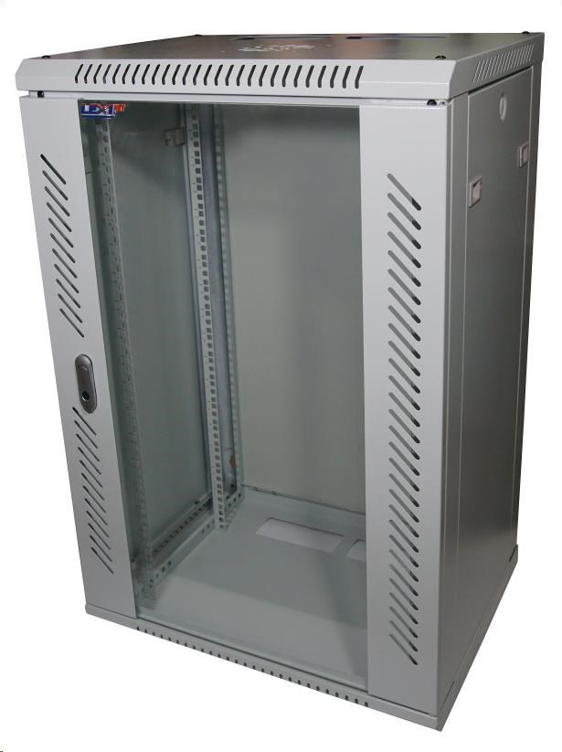 LEXI-Net 19" nástěnný rozvaděč 18U 600x450, nosnost 60 kg, skleněné dveře, rozložený, šedý