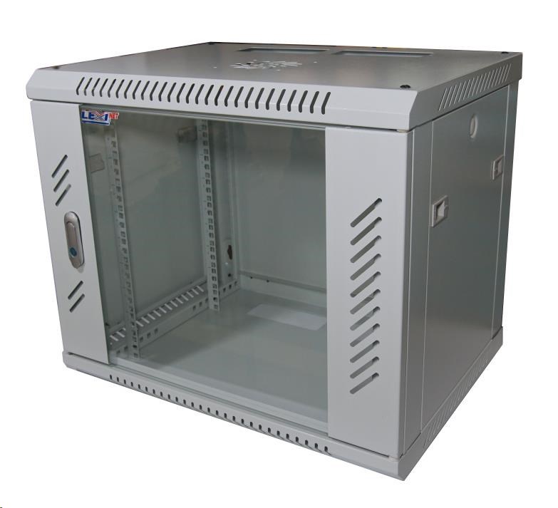 LEXI-Net 19" nástěnný rozvaděč 9U 600x600, nosnost 60 kg, skleněné dveře, svařovaný, šedý