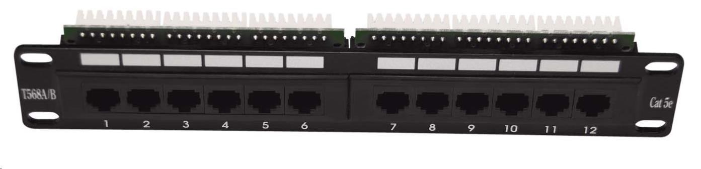 10" Patch panel LEXI-Net 12port, UTP, Cat5E, duální svorkovnice, černý