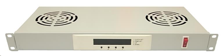 LEXI-Net 19" ventilační jednotka 1U, 2 ventilátory, LCD, digitální termostat, hloubka 200mm, šedá