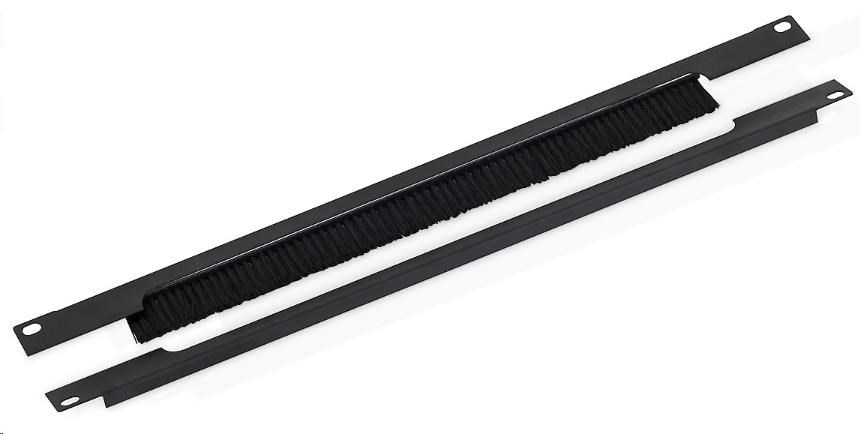 TRITON 19" průchozí panel 1U rozdělený horizontálně, kartáč, otvor 350 x 21 mm, černý