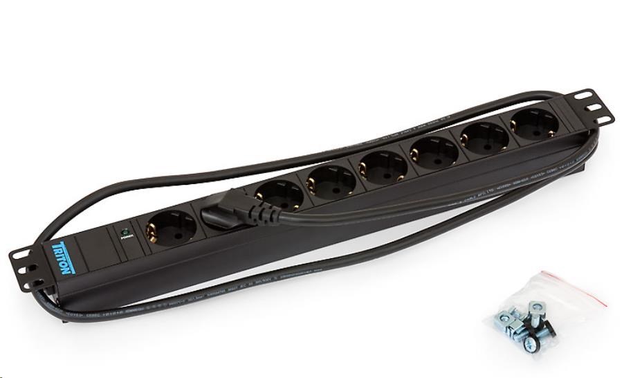 TRITON 19" rozvodný panel 8x230V DIN- 2m, kontrolka, černý