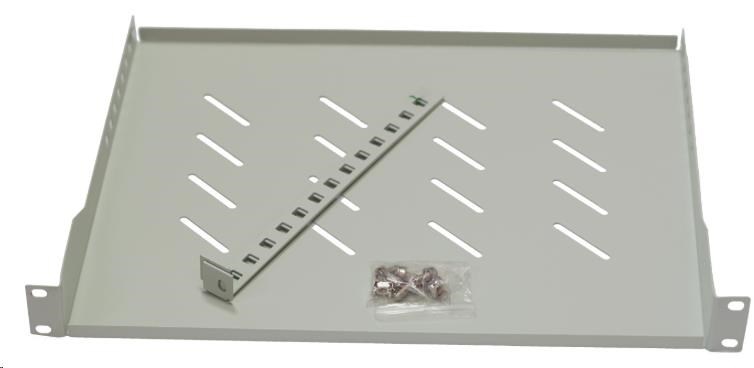 LEXI-Net 19" police s perforací 1U/450mm, nosnost 45kg, zadní nastavitelný úchyt, šedá