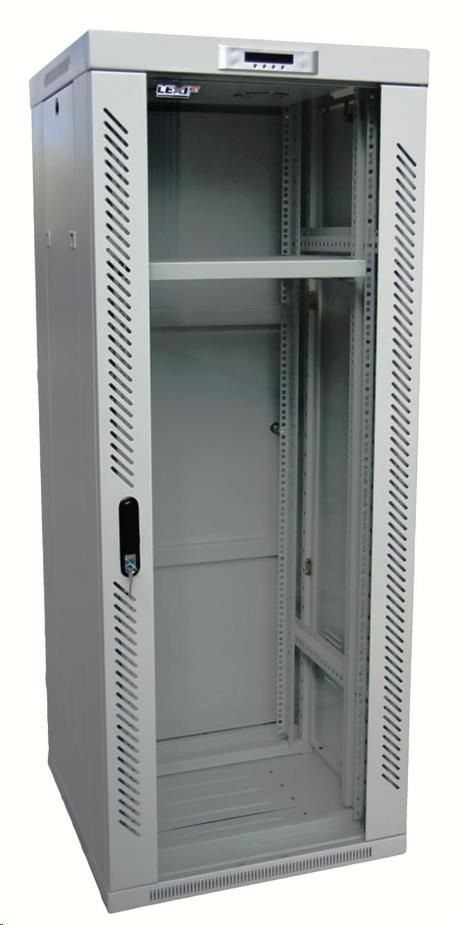 LEXI-Net 19" stojanový rozvaděč 37U 600x600 rozebiratelný, ventilační jednotka, termostat, kolečka, 600kg, sklo, šedý