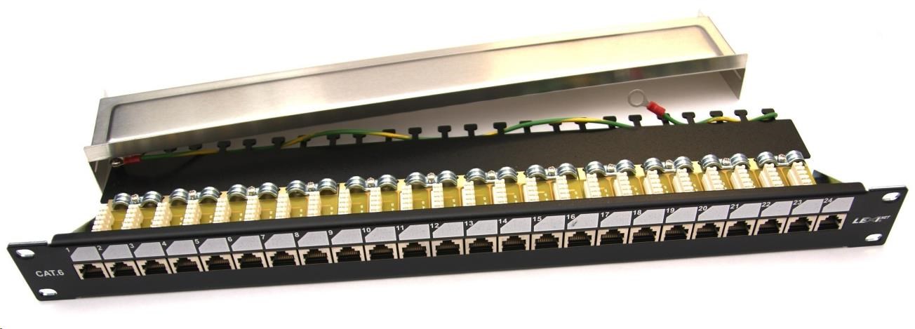 19" Patch panel LEXI-Net EXCLUSIVE 24port, FTP, 50µm, Cat6, duální svorkovnice, černý