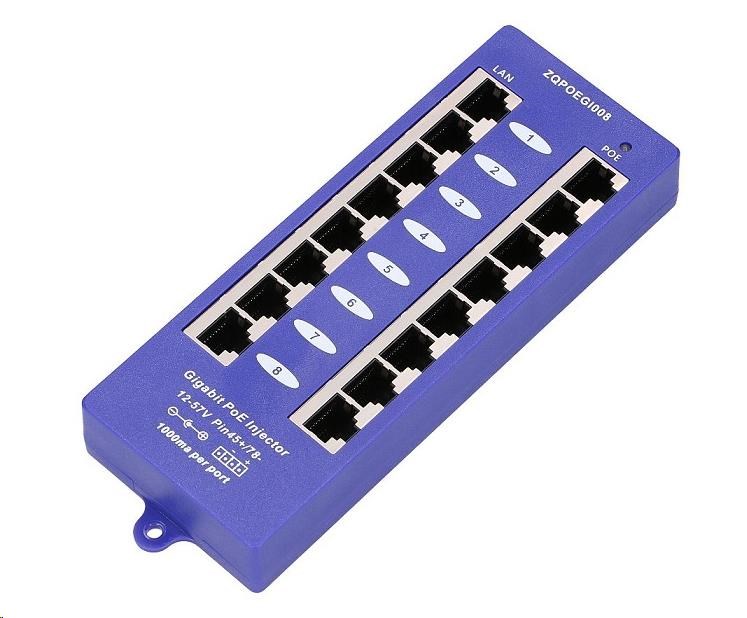 POE injektor pasivní - 8x 1 Gb/s, stíněný, svorkovnice