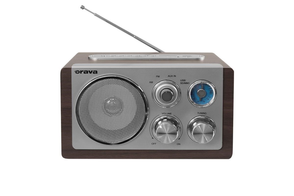 Orava RR-29 A rádio, 1 x 3,5W, AM / FM rádio, USB, AUX vstup, SD karta, hnědá / stříbrná