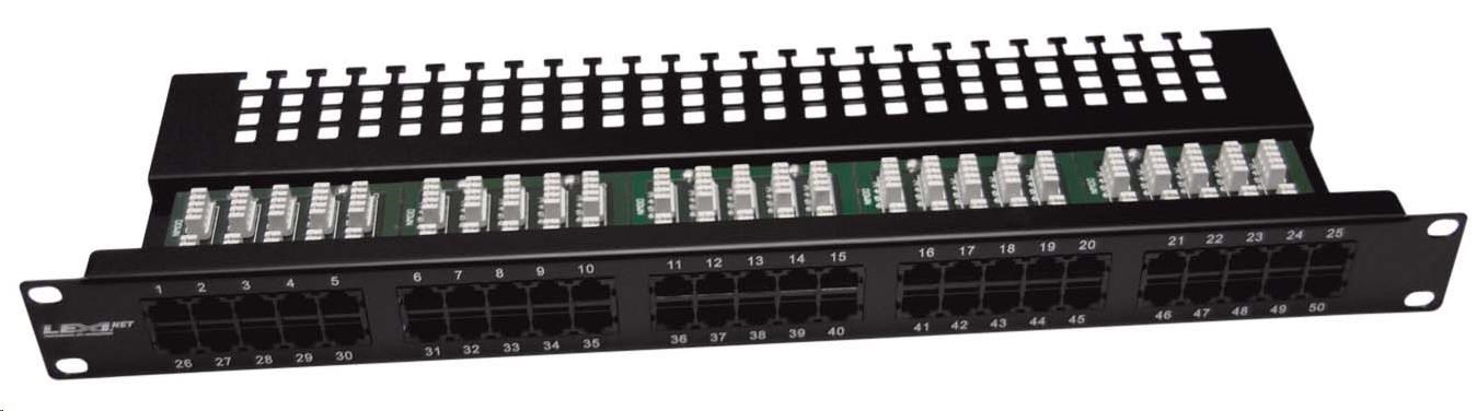 19" Patch panel LEXI-Net telefonní 50port, UTP, Cat3, krone, černý
