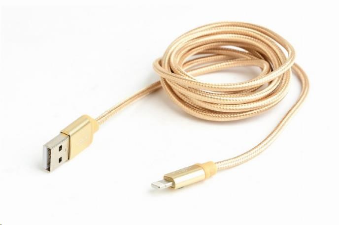 GEMBIRD Kabel USB 2.0 Lightning (IP5 a vyšší) nabíjecí a synchronizační kabel, opletený, 1,8m, zlatý, blister