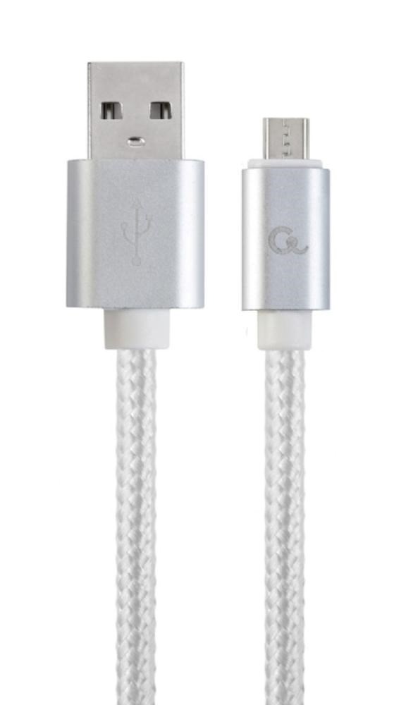 GEMBIRD Kabel MicroUSB - USB, opletený, stříbrný, 180cm