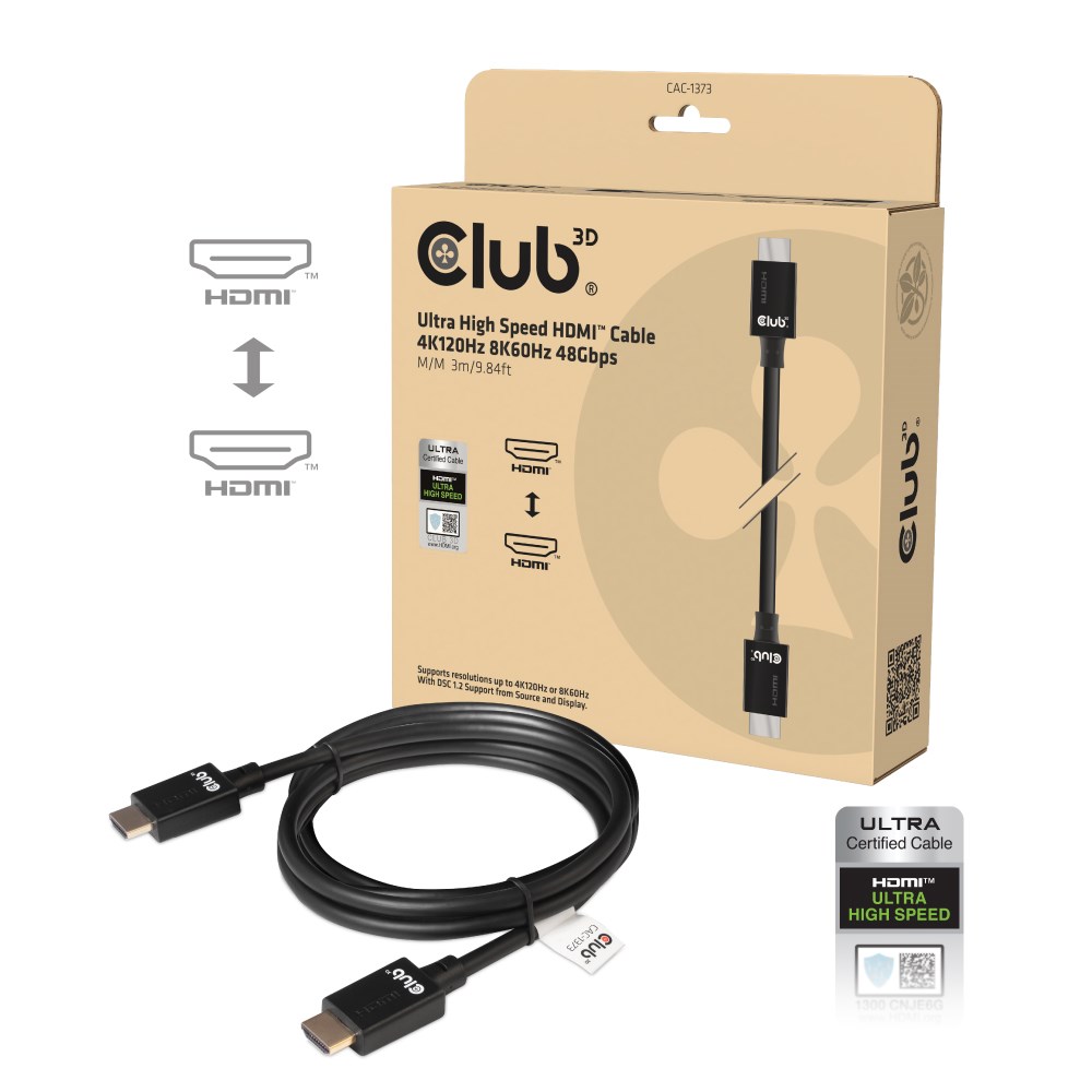 Club3D Kabel Ultra Rychlý HDMI™ Certifikovaný, 4K 120Hz, 8K60Hz, 48Gbps M/M, 3m, 28 AWG