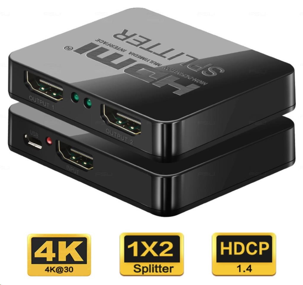 PREMIUMCORD HDMI splitter 1-2 porty, s napájením z USB, 4K, FULL HD, 3D