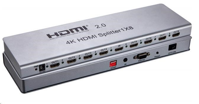 PremiumCord HDMI 2.0 splitter 1-8 portů, 4K x 2K/60Hz, FULL HD, 3D