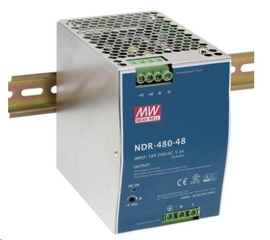 Planet PWR-480-48, Mean Well průmyslový zdroj na DIN lištu, nastavitelný 48-56V DC, 480W