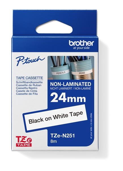 BROTHER TZEN251 - kazeta TZ šířky 24mm, NElaminovaná TZE-251, bílá/černé písmo