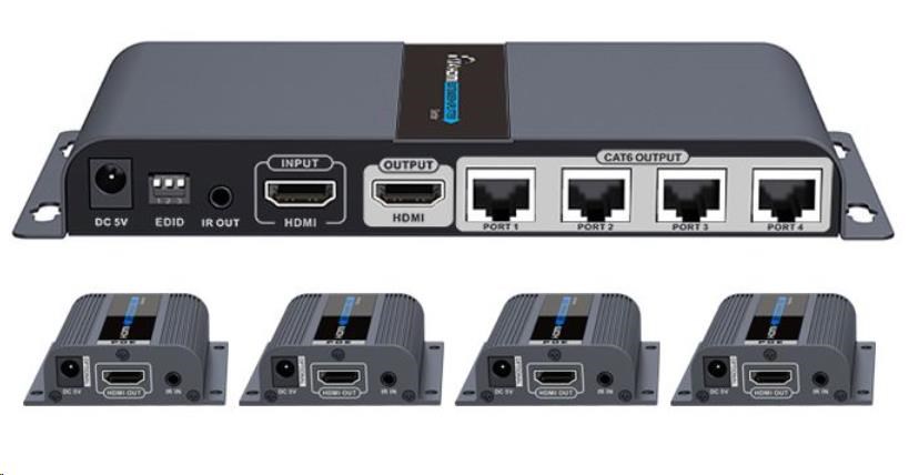 PREMIUMCORD HDMI 1-4 splitter+extender po CAT6/6a/7, FULL HD, 3D