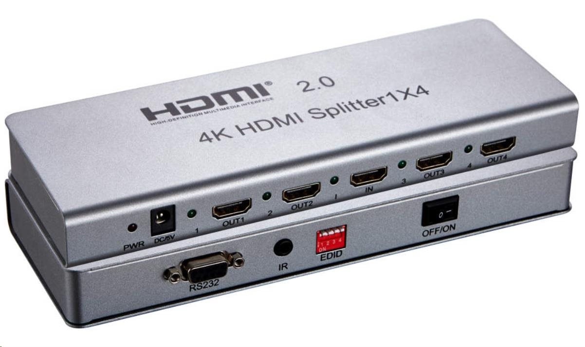 PremiumCord HDMI 2.0 splitter 1-4 porty, 4K x 2K/60Hz, FULL HD, 3D