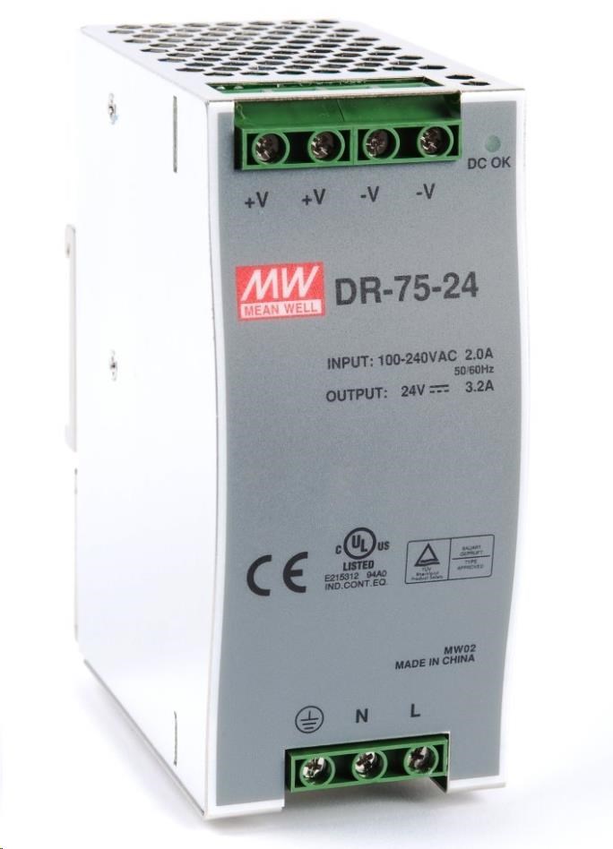 Planet PWR-75-24, Mean Well průmyslový zdroj na DIN lištu, 24V DC, 75W