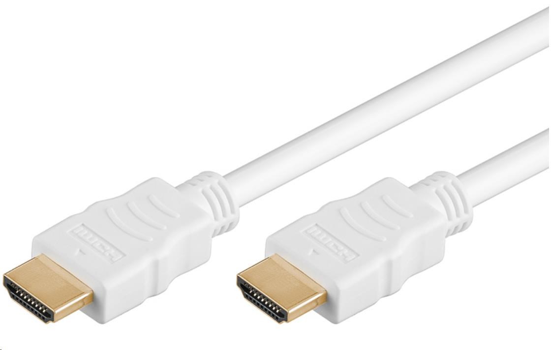 PremiumCord HDMI High Speed + Ethernet kabel, zlacené konektory, 1.5m, bílý