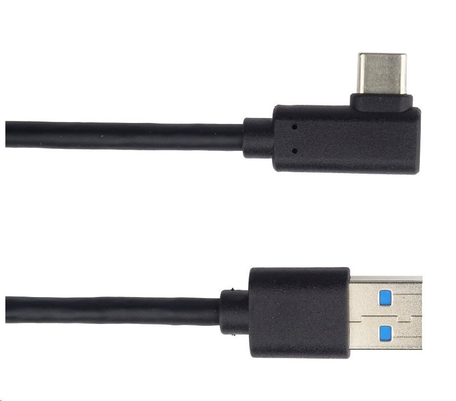 PREMIUMCORD Kabel USB typ C/M zahnutý konektor 90° - USB 3.0 A/M, 1m