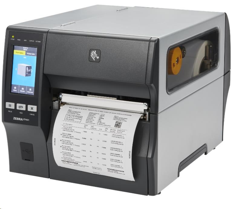 Zebra ZT421,průmyslová 6" tiskárna,(300 dpi),peeler,rewinder,disp. (colour),RTC,EPL,ZPL,ZPLII,USB,RS232,BT,Ethernet