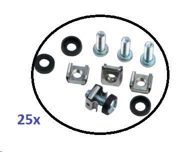 Montážní sada M6 do rozvaděčů - 25ks (100x šroubek + 100x matka + 100x podložka), délka šroubu 20mm