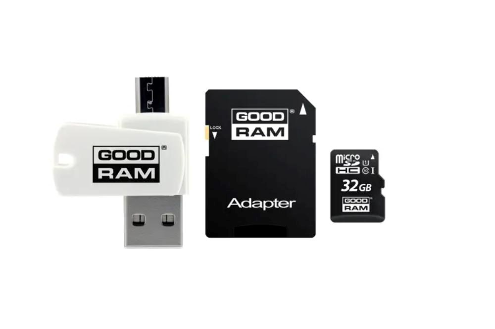 GOODRAM microSDHC karta 32GB M1A4 All-in-one (R:100/W:10 MB/s), UHS-I Class 10, U1 + Adapter + OTG card reader/čtečka