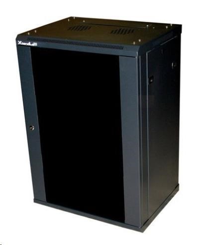 XtendLan 19" nástěnný rozvaděč 15U 600x450, nosnost 60 kg, skleněné dveře, svařovaný, černý