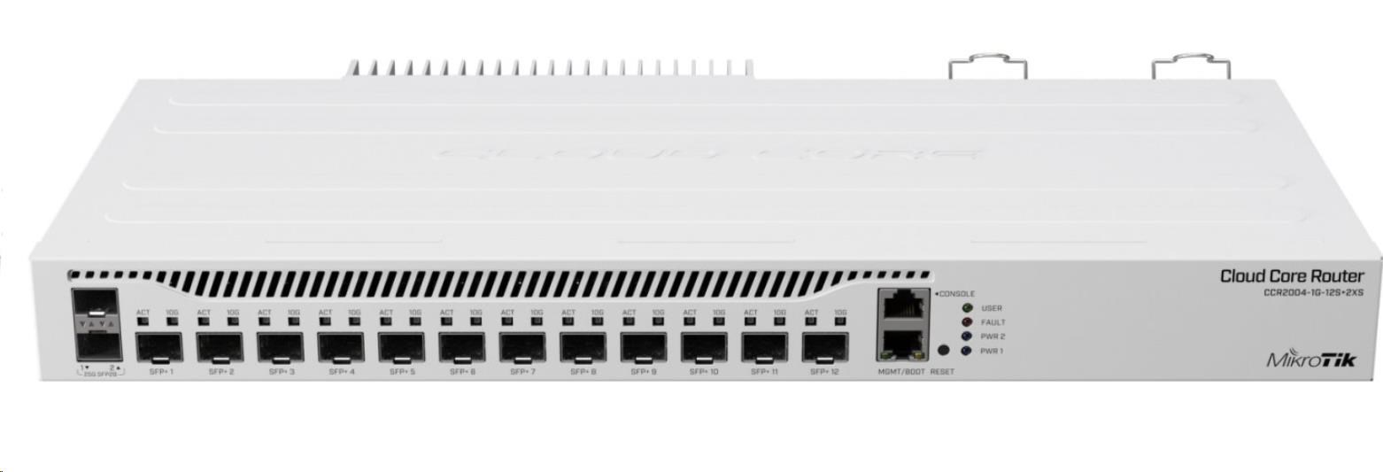 MikroTik Cloud Core Router, CCR2004-1G-12S+2XS, 1700MHz CPU, 4GB RAM, 1xLAN, 12x SFP+, 2x SFP28, vč. L6 licence