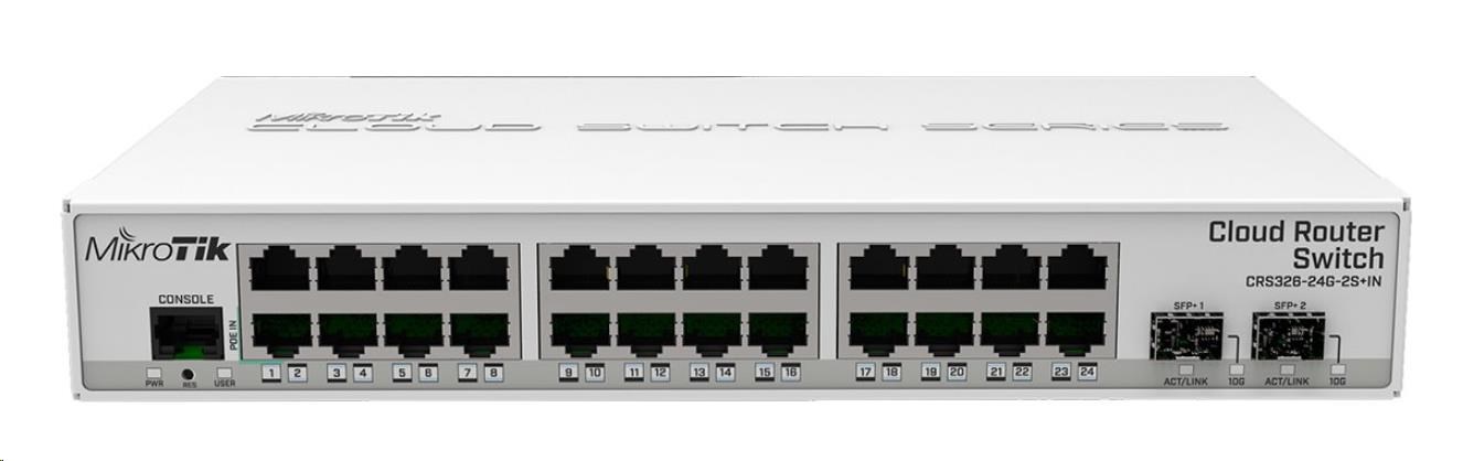 MikroTik Cloud Router Switch CRS326-24G-2S+IN, 800MHz CPU, 512MB RAM, 24xLAN, 2x SFP+, vč. L5 licence