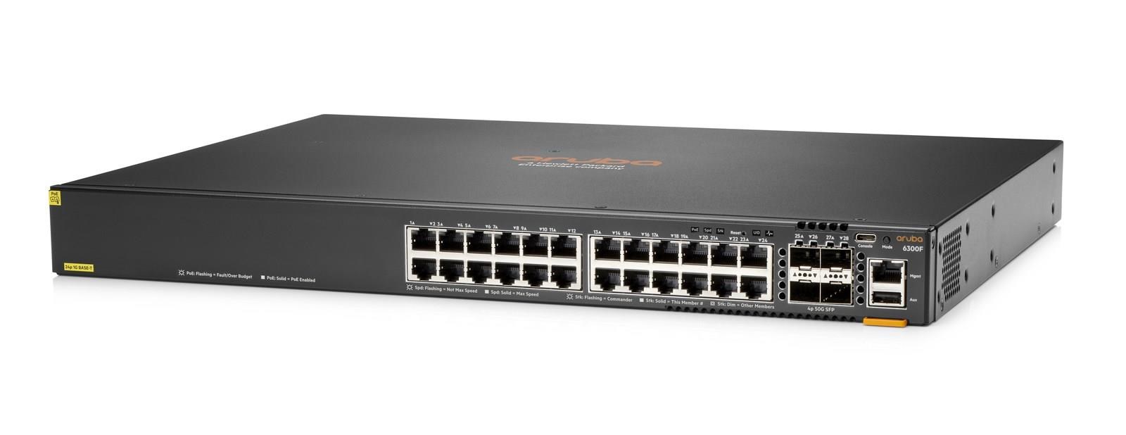 HPE Aruba Networking CX 6300F 24-port 1GbE Class 4 PoE and 4-port SFP56 Switch