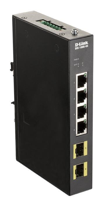 D-Link DIS-100G-6S Průmyslový Gigabit unmanaged switch, 4x GbE, 2x SFP, DIN