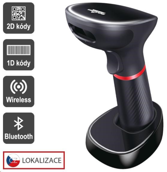 Virtuos CCD 2D čtečka HW-855A, bezdrátová, základna, USB, černá