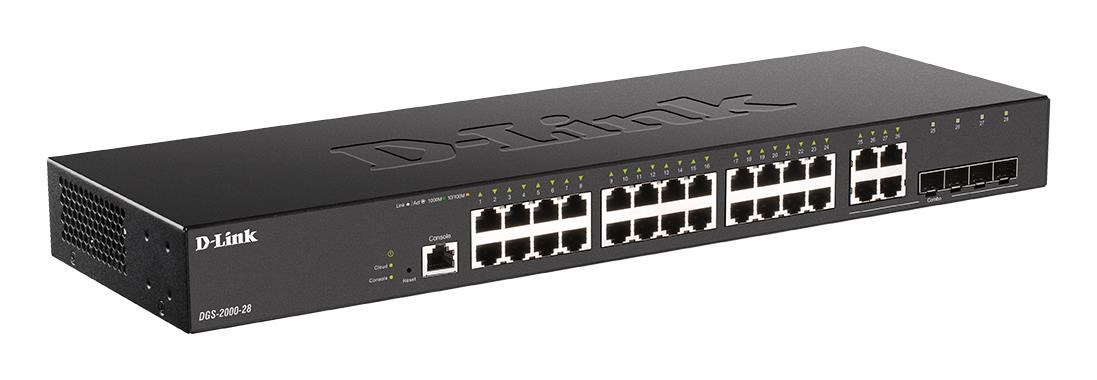 D-Link DGS-2000-28 Managed switch, 24x GbE, 4x RJ45/SFP, fanless