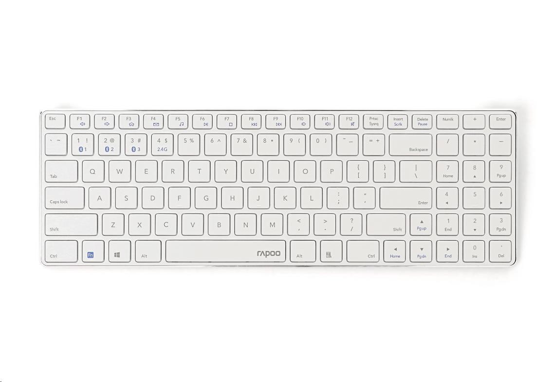 RAPOO klávesnice E9100M, bezdrátová, Ultra-slim, CZ/SK, bílá