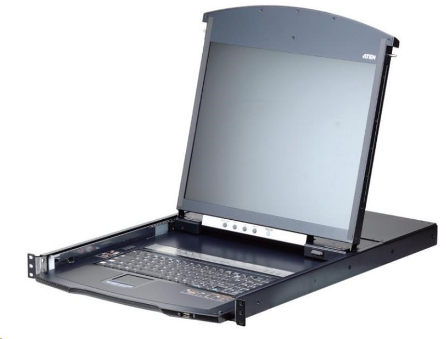 ATEN 8-port Cat.5 KVM PS/2+USB, OSD, dual rail rack, 19" LED LCD, ovládání over IP 1local/1remote