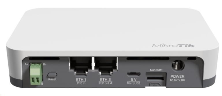 MikroTik RB924i-2nD-BT5&BG77, IoT Gateway, 650MHz CPU, 64MB, 2,4GHz, 2x2MIMO, 2x10/100Mbps, 1xSIM, 802.11n/b/g