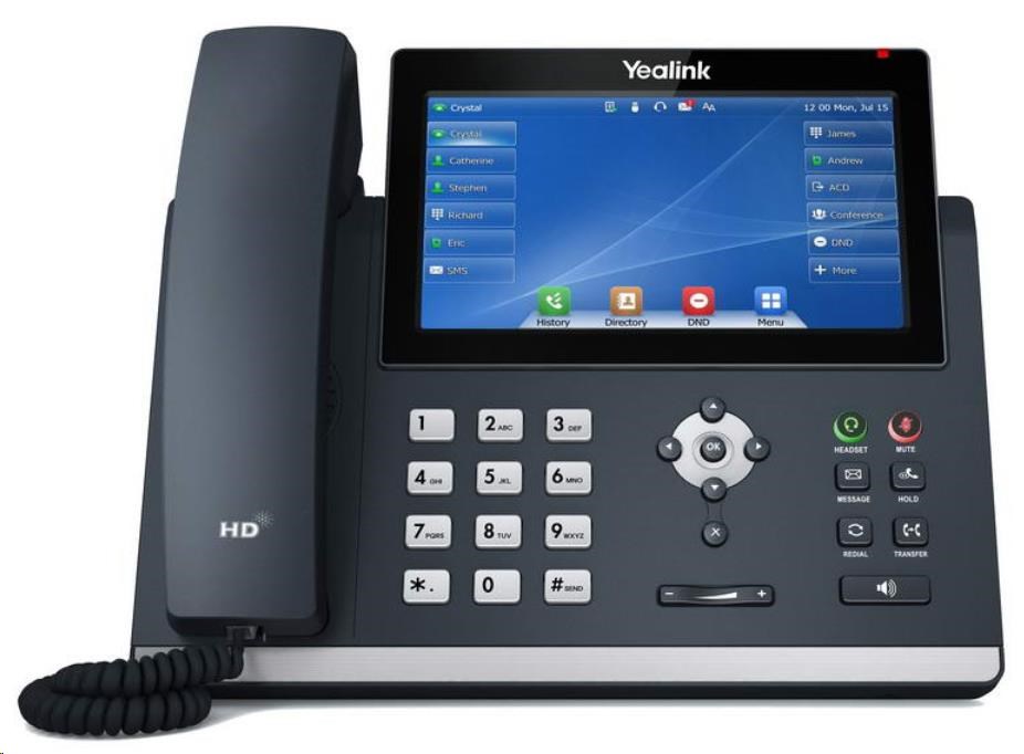Yealink SIP-T48U IP telefon, 7" 800x480 barevný dotykový, 2x RJ45 10/100/1000, PoE, 16x SIP, 1x USB, bez adaptéru