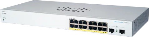 Cisco switch CBS220-16P-2G (16xGbE,2xSFP,16xPoE+,130W,fanless)
