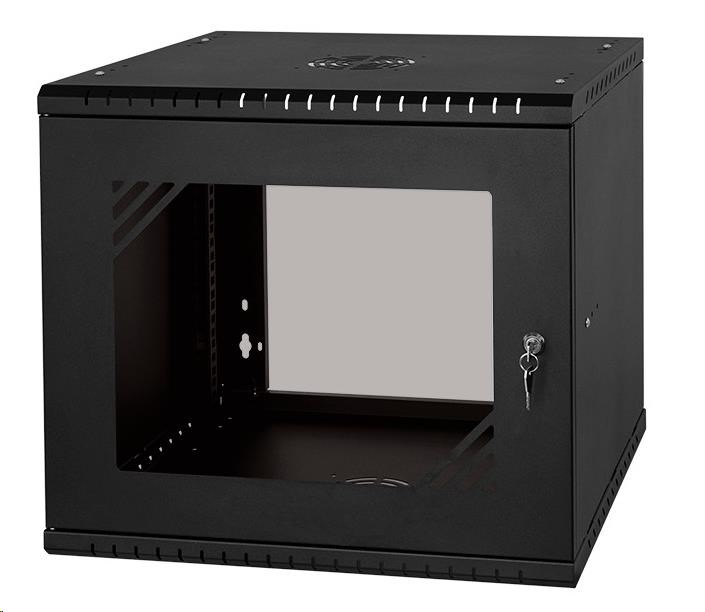 LEXI-Net 19" nástěnný rozvaděč Basic 9U 525x450, skleněné dveře, bez zad, rozložený, černý