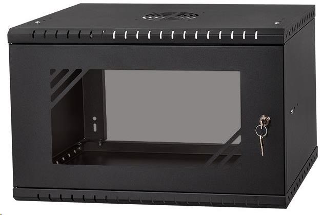 LEXI-Net 19" nástěnný rozvaděč Basic 6U 520x350, skleněné dveře, bez zad, rozložený, černý