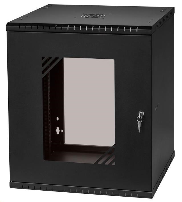 LEXI-Net 19" nástěnný rozvaděč Basic 12U 520x450, skleněné dveře, bez zad, rozložený, černý