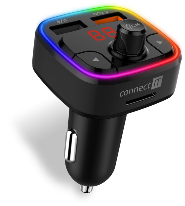 CONNECT IT CarRGB Bezdrátový FM transmitter, 2xUSB+MicroSD, černá