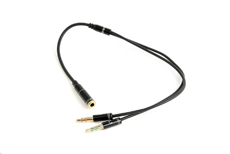 GEMBIRD Kabel rozdvojka jack 3,5mm (4 pólový) na 2x3,5mm F/M, kovové koncovky, 20cm, černá