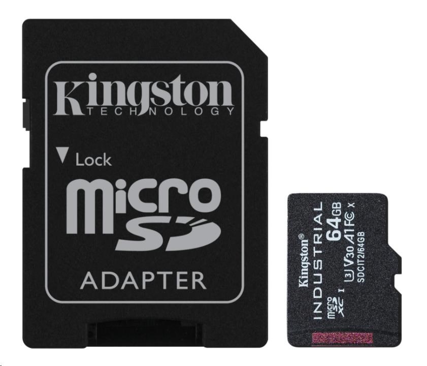 Kingston MicroSDXC karta 64GB microSDXC Industrial C10 A1 pSLC Card + SD Adapter