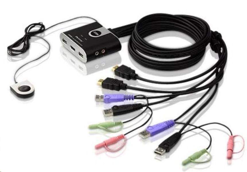 ATEN 2-port HDMI KVM USB2.0 mini, audio, 1.2m kabely, DO